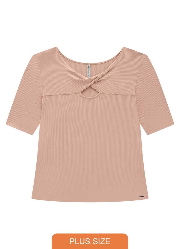 Lunender Mais Mulher - Blusa Plus Size Canelada com Detalhe Bege