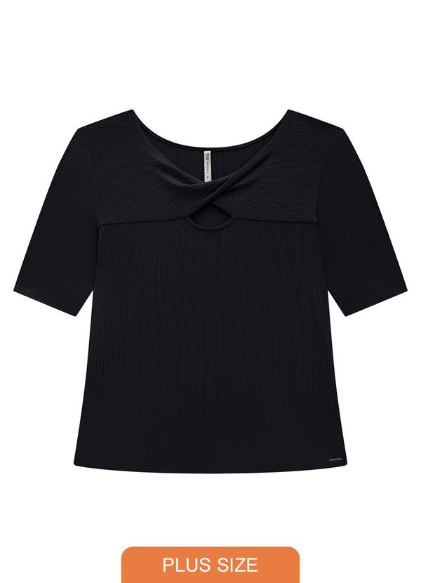 Lunender Mais Mulher - Blusa Plus Size Canelada com Detalhe Preto