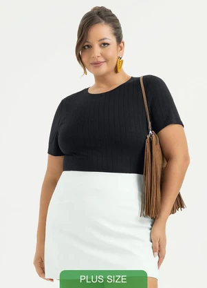 Cativa - Blusa Plus Size Canelada Preto - CATIVA