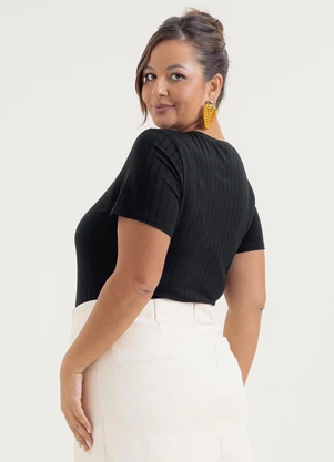Cativa - Blusa Plus Size Canelada Preto - CATIVA