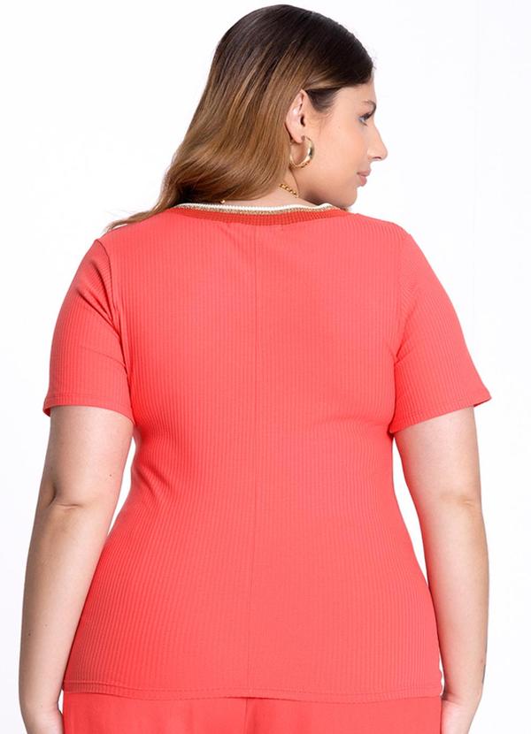 Lunender Mais Mulher - Blusa Plus Size Canelada Retilínea Salmao 2