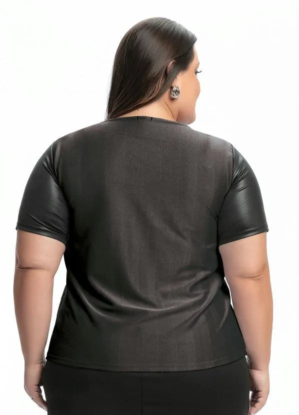 Queima Estoque - Blusa Plus Size Cinza com Mangas Cirrê 5