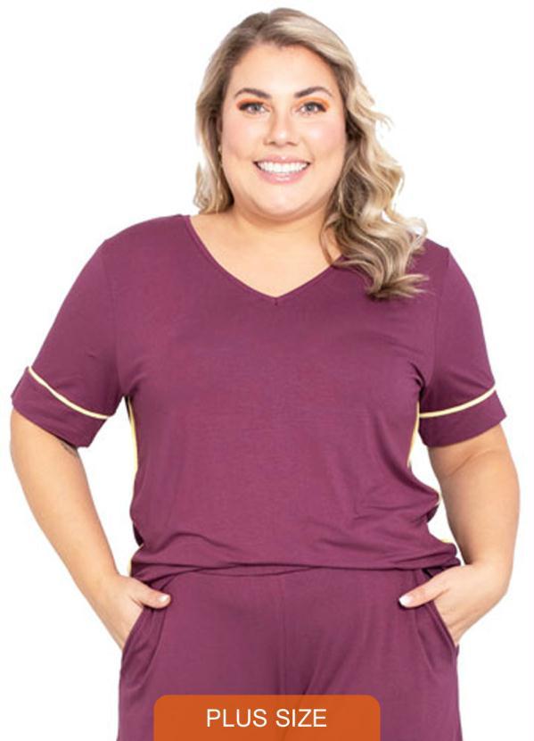 Sale Brands - Blusa Plus Size com Filete Contrastante Roxo