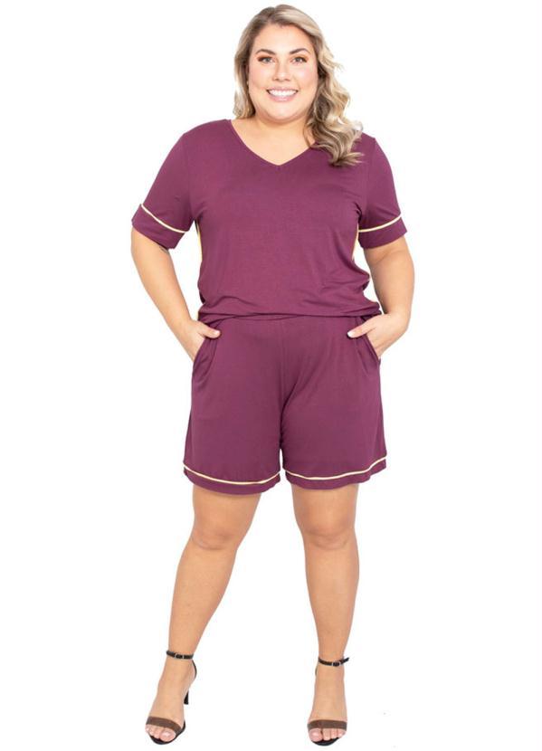 Sale Brands - Blusa Plus Size com Filete Contrastante Roxo 3