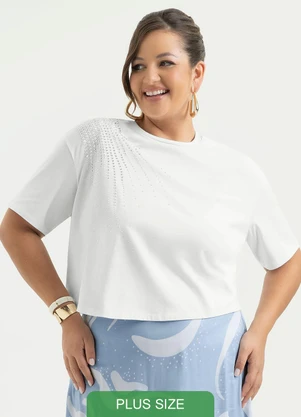 Cativa - Blusa Plus Size Cropped em Algodão Branco  - CATIVA