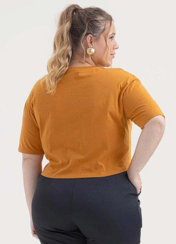 Cativa - Blusa Plus Size Cropped em Algodão Laranja 2