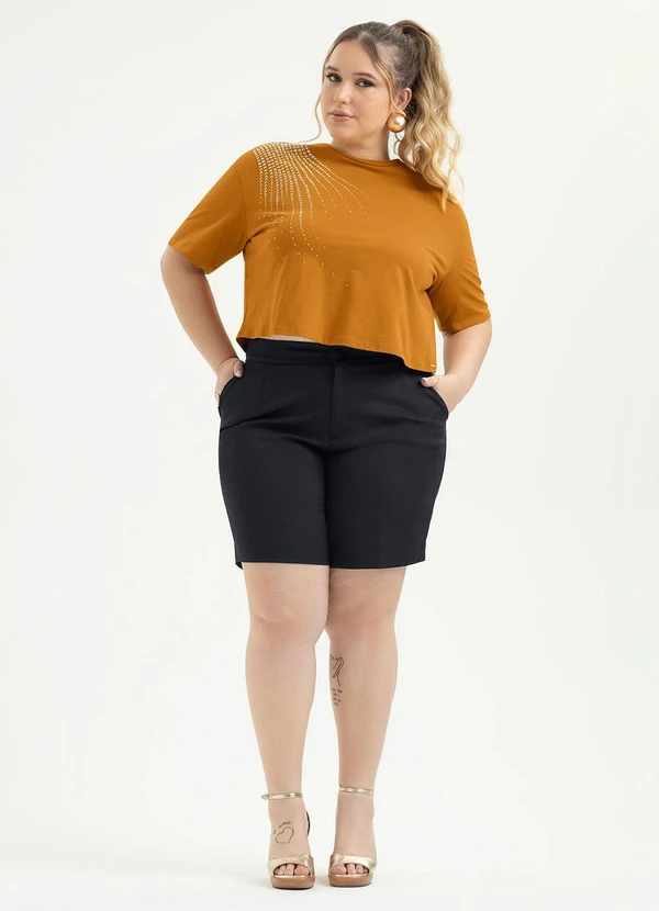 Cativa - Blusa Plus Size Cropped em Algodão Laranja 4