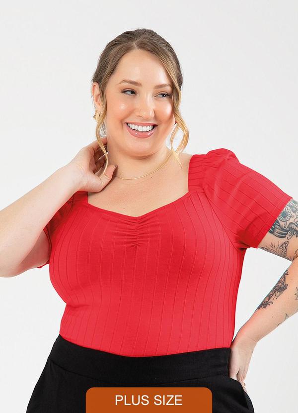 Cativa - Blusa Plus Size Decote Coração Canelada Vermelho 3