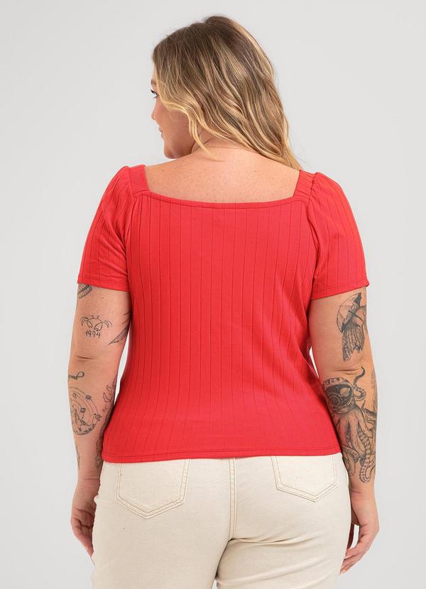 Cativa - Blusa Plus Size Decote Coração Canelada Vermelho 2
