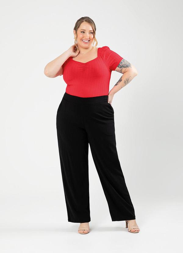Cativa - Blusa Plus Size Decote Coração Canelada Vermelho 4