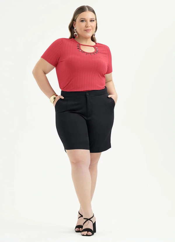 Cativa - Blusa Plus Size Decote Gota Canelada Vermelho 4