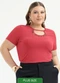 Cativa - Blusa Plus Size Decote Gota Canelada Vermelho - variação: Vermelho