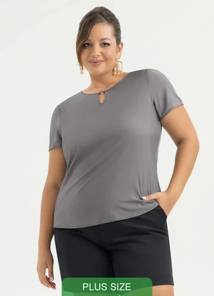 Cativa - Blusa Plus Size Decote Gota em Misturinha Cinza - CATIVA