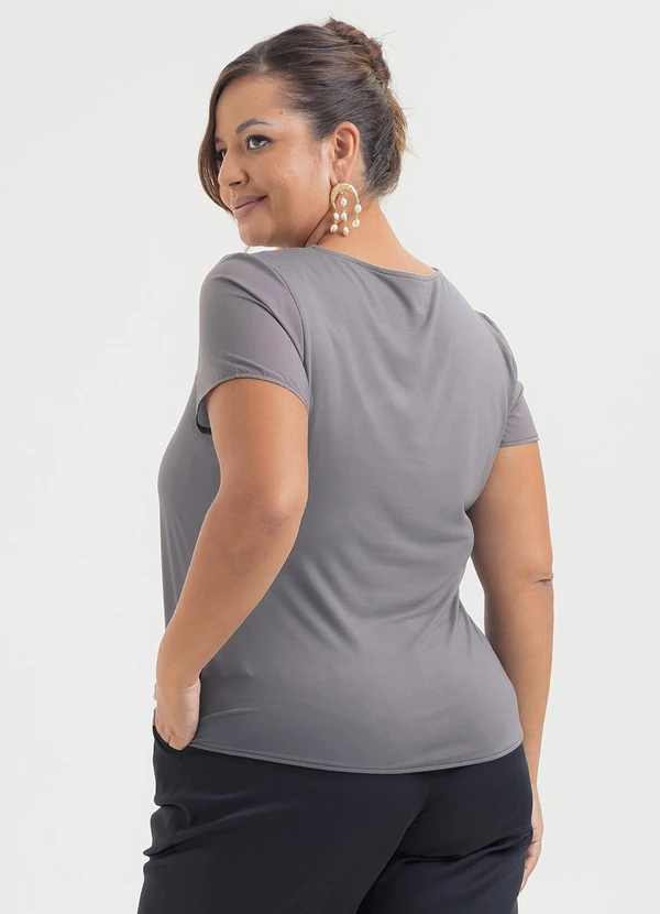 Cativa - Blusa Plus Size Decote Gota em Misturinha Cinza 2