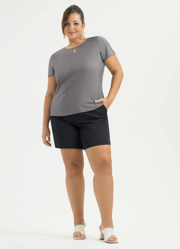 Cativa - Blusa Plus Size Decote Gota em Misturinha Cinza 4