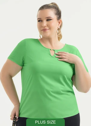 Cativa - Blusa Plus Size Decote Gota em Misturinha Verde - CATIVA