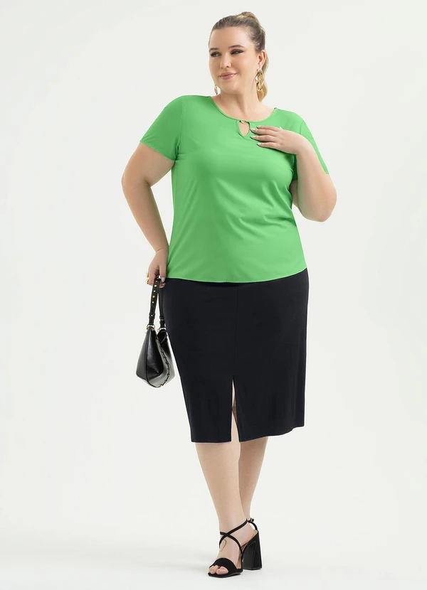Cativa - Blusa Plus Size Decote Gota em Misturinha Verde 4