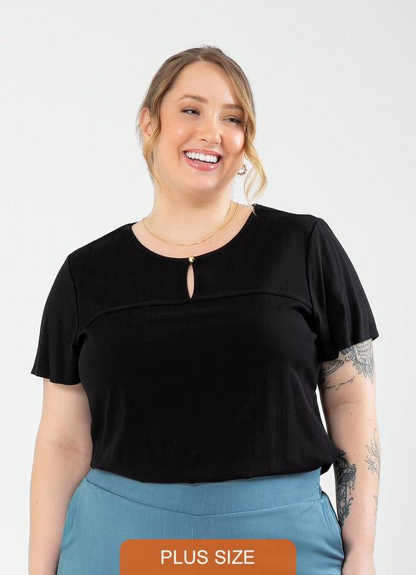 Cativa - Blusa Plus Size Decote Gota em Viscose Preto
