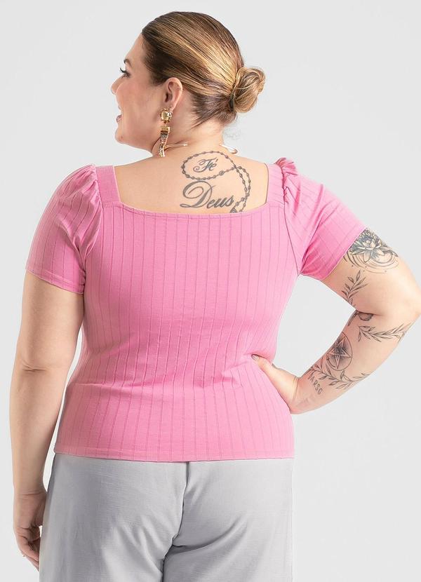 Cativa - Blusa Plus Size Decote Quadrado em Canelado Rosa 2