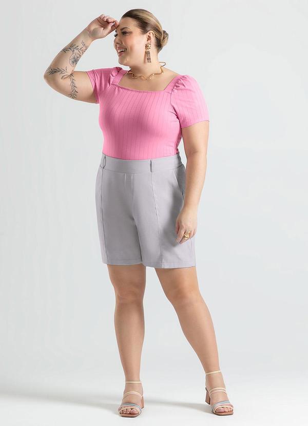 Cativa - Blusa Plus Size Decote Quadrado em Canelado Rosa 4