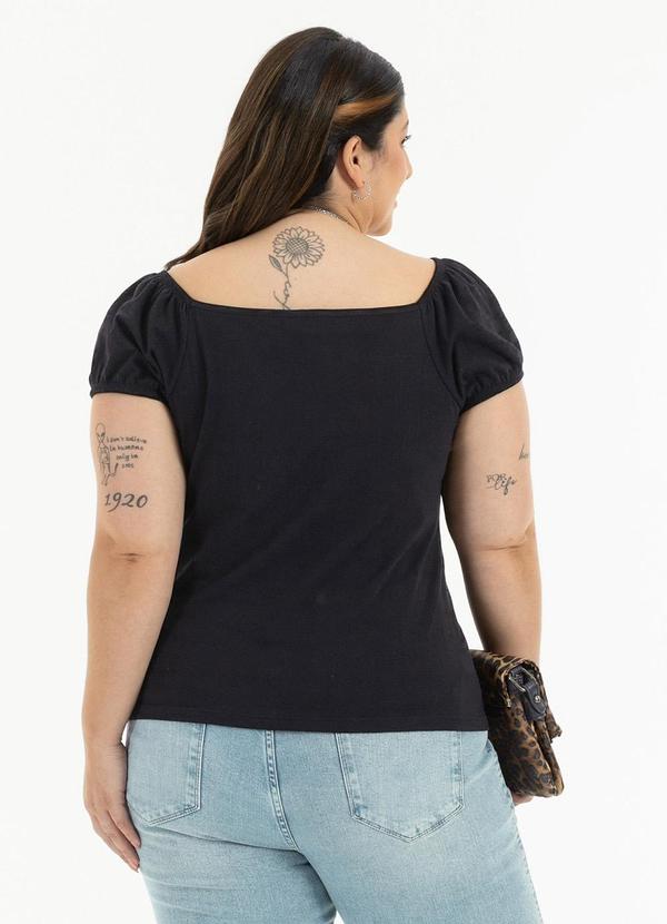 Habana - Blusa Plus Size Decote Quadrado em Cotton Preto 2