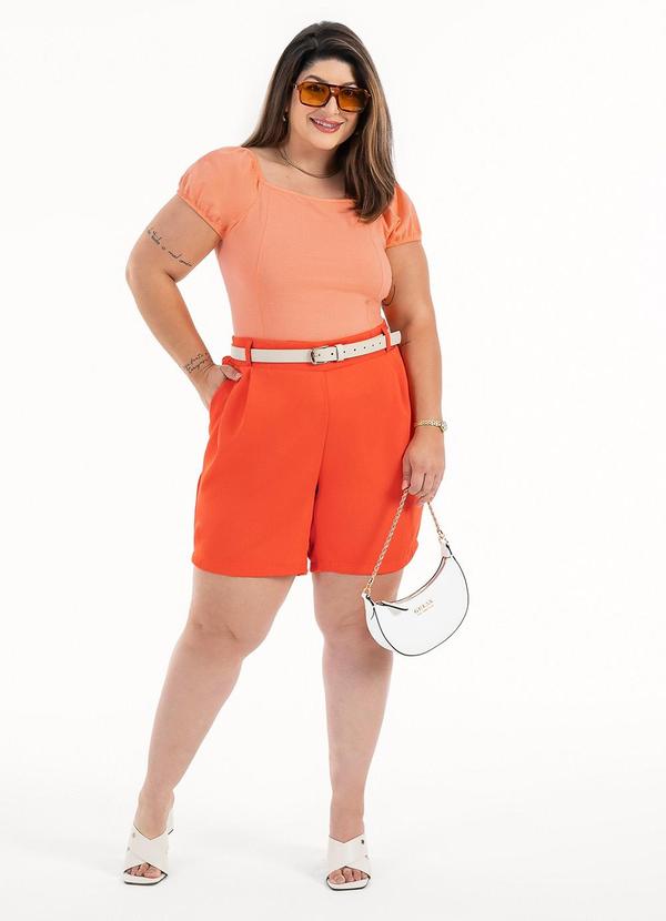 Habana - Blusa Plus Size Decote Quadrado Laranja 3