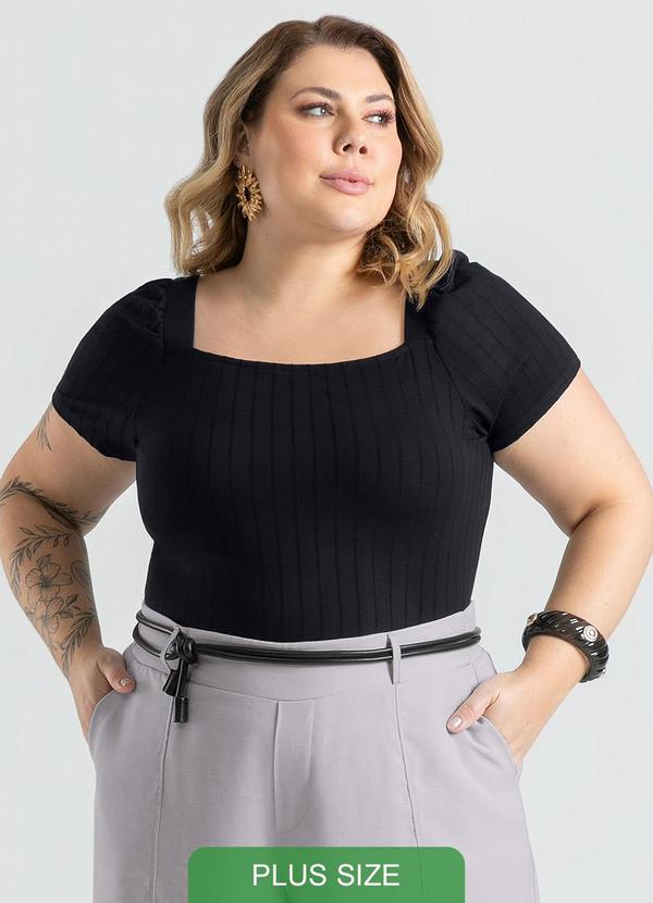 Cativa - Blusa Plus Size Decote Quadrado Preto