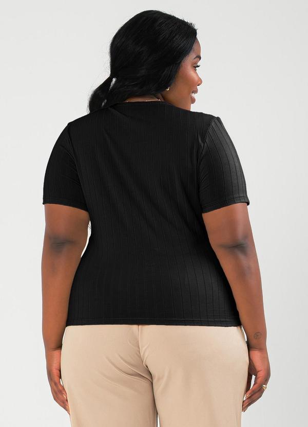 Cativa - Blusa Plus Size Decote V Canelada Preto 2