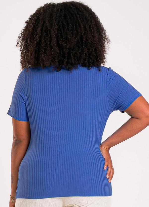 Cativa - Blusa Plus Size Decote V em Canelado Azul 2