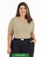 Habana - Blusa Plus Size Decote V em Canelado Verde - variação: Bege