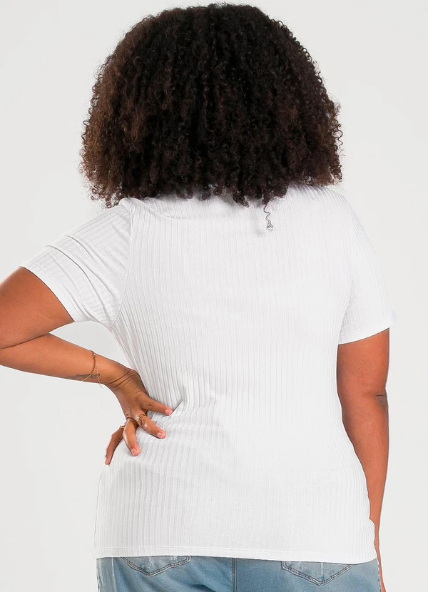 Cativa - Blusa Plus Size Decote V em Canelado Branco 2