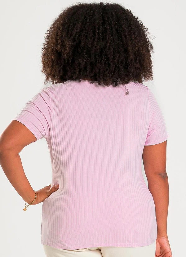 Cativa - Blusa Plus Size Decote V em Canelado Lilás 2