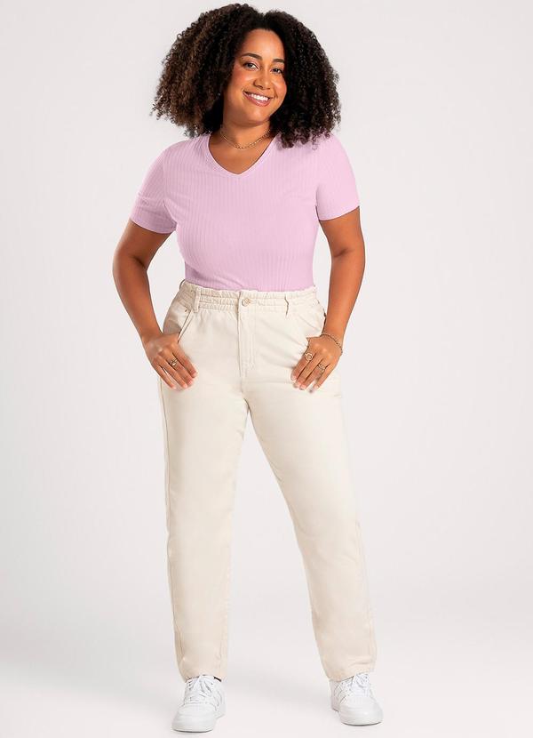 Cativa - Blusa Plus Size Decote V em Canelado Lilás 3