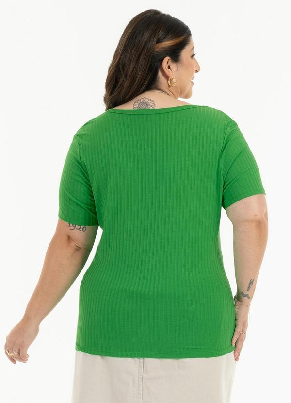 Habana - Blusa Plus Size Decote V em Canelado Verde 2