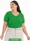Habana - Blusa Plus Size Decote V em Canelado Verde - variação: Verde
