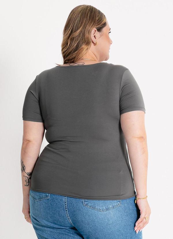 Habana - Blusa Plus Size Decote V em Misturinha Cinza 2