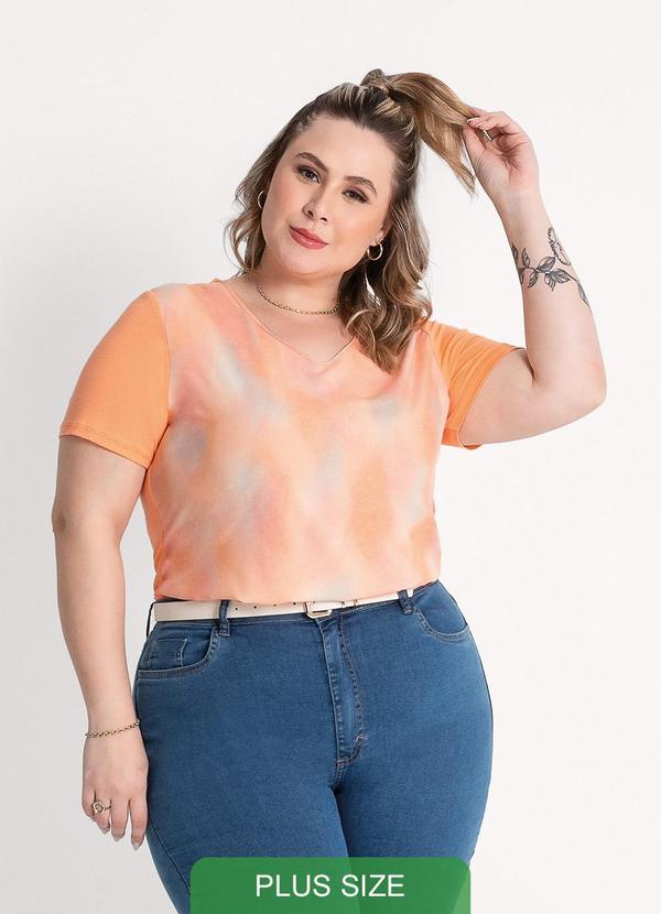 Habana - Blusa Plus Size Decote V em Misturinha Laranja