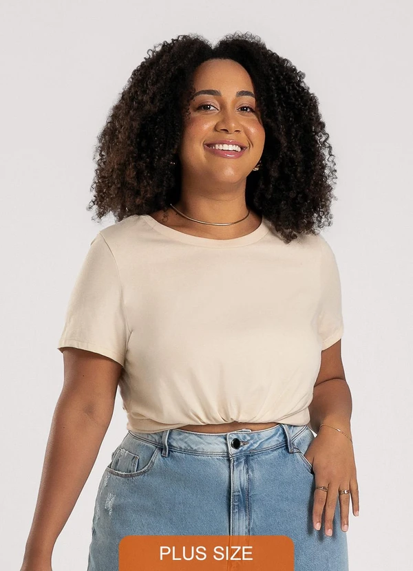 Cativa - Blusa Plus Size em Algodão Bege
