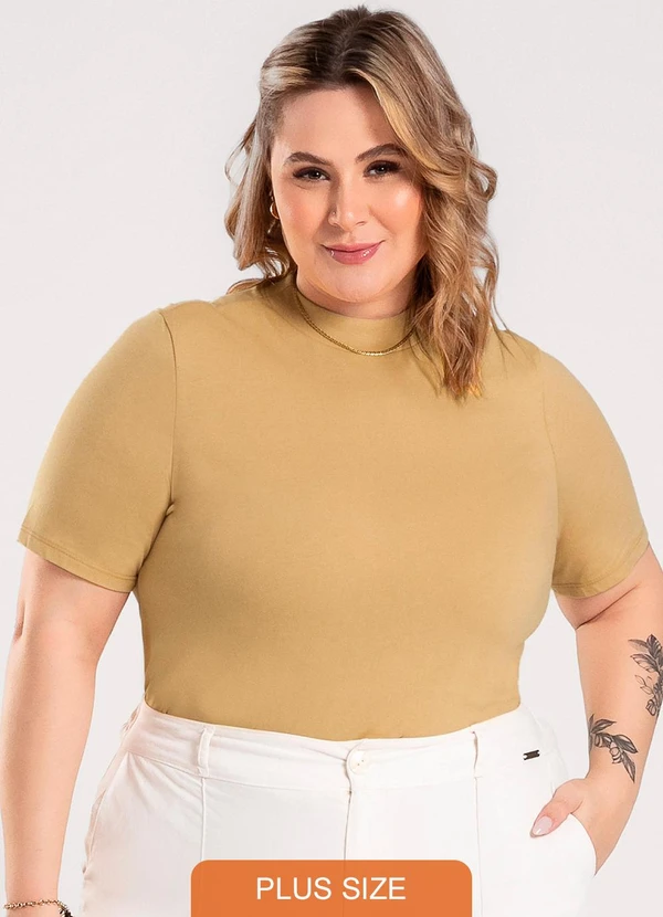 Cativa - Blusa Plus Size em Algodão Caramelo