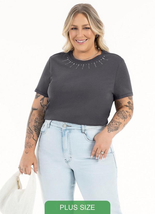 Habana - Blusa Plus Size em Algodão Cinza Escuro 1