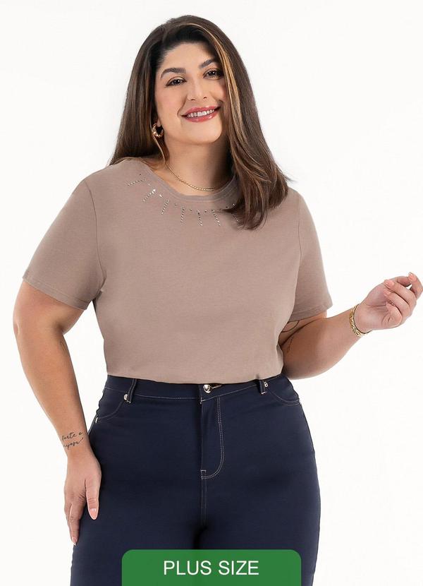 Habana - Blusa Plus Size em Algodão Marrom Claro 2