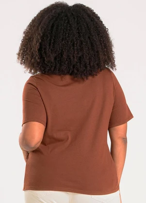 Cativa - Blusa Plus Size em Algodão Marrom Escuro - CATIVA