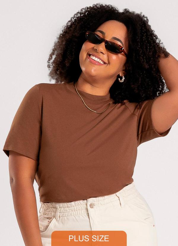 Cativa - Blusa Plus Size em Algodão Marrom Escuro 1