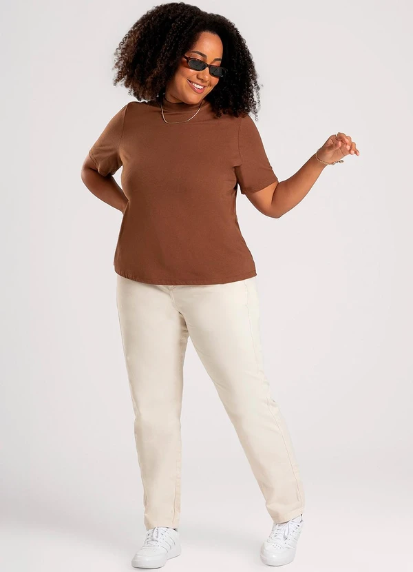 Cativa - Blusa Plus Size em Algodão Marrom Escuro 3