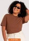Cativa - Blusa Plus Size em Algodão Lilás - variação: Marrom Escuro