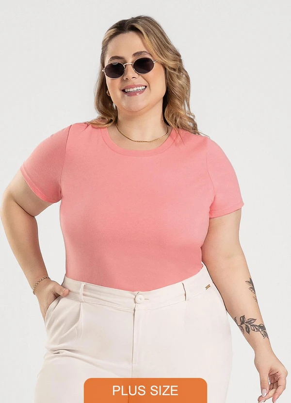Cativa - Blusa Plus Size em Algodão Rosa Claro