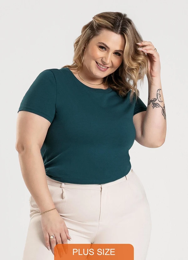 Cativa - Blusa Plus Size em Algodão Verde Escuro