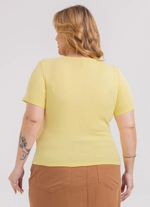 Habana - Blusa Plus Size em Canelado Amarelo - HABANA