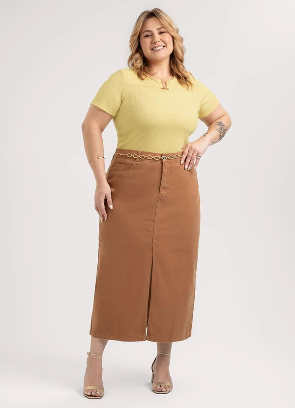 Habana - Blusa Plus Size em Canelado Amarelo 4