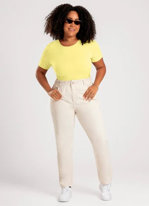 Cativa - Blusa Plus Size em Canelado Amarelo - CATIVA